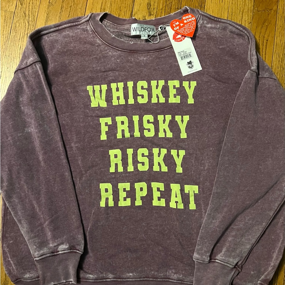 Wildfox Purple Crewneck Sweater with Bold Text Design